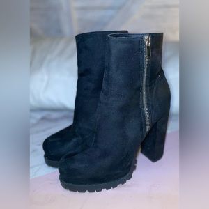 SHEIN Faux Suede Zip-Up High Block Heel Booties